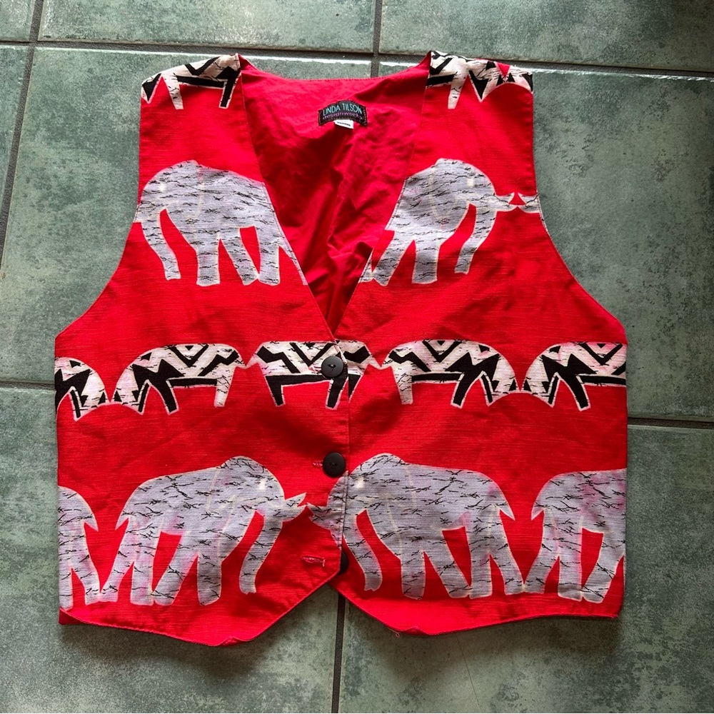 VTG Bright Red Elephant Safari Summer Vest